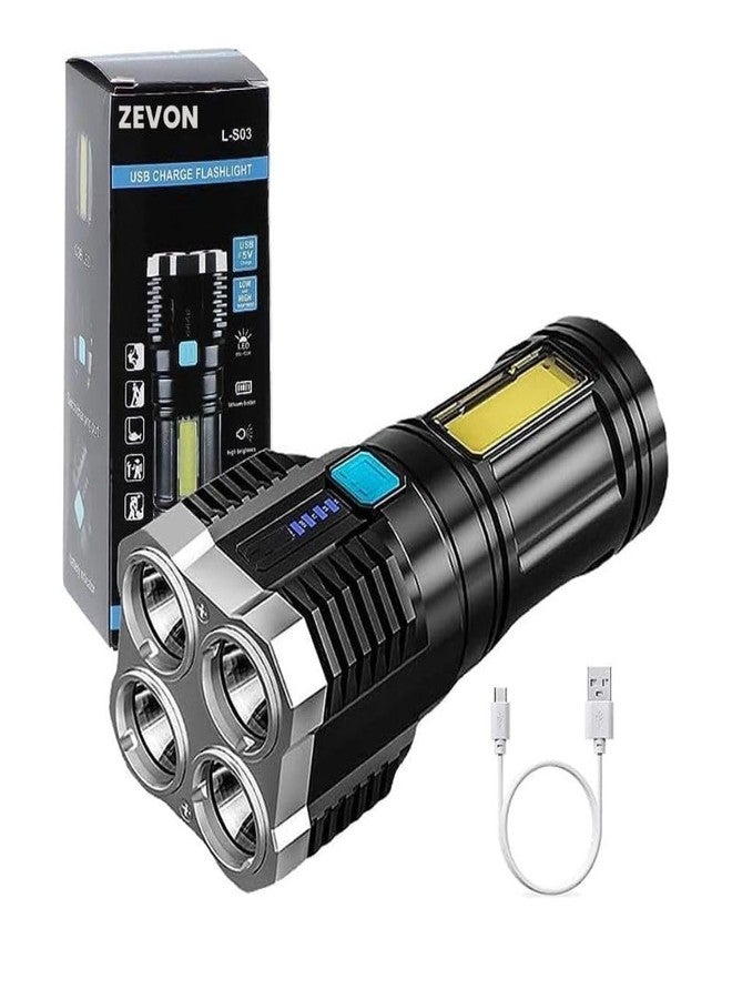 ZEVON Torch Lights Rechargeable with HGH Power Long Dstance with Multifunctional Portable LED Flashlight Torch Long Distance Beam Range with 4 Lighting Modes and COB Light for Outoor - Image 1